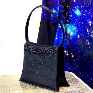 👽 Comeco Black Satin Shimmer Beaded Evening Bag Magnetic Snap